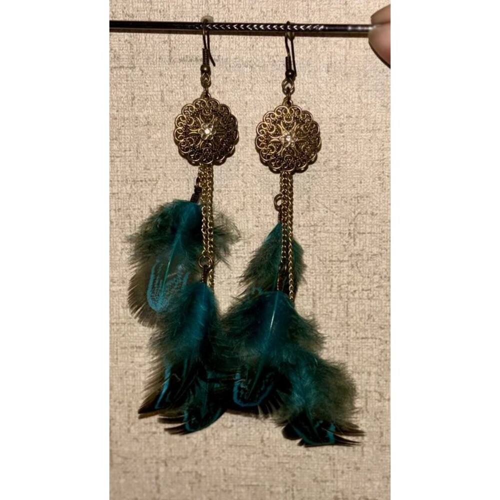 Turquoise Vintage Bohemian Feather Dangle Earrings